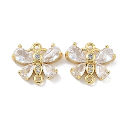 Rack Plating Brass Clear Cubic Zirconia Butterfly Connector Charms, Long-Lasting Plated, Cadmium Free & Lead Free, Real 18K Gold Plated, 12x14x3.5mm, Hole: 1mm(KK-A234-064G)