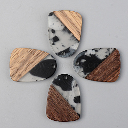 Resin & Walnut Wood Pendants, Teardrop, Black, 28x20x3mm, Hole: 2mm(RESI-S389-042A-A02)