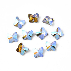 Pointed Back Glass Rhinestone Cabochons, Nail Art Decoration Accessories, AB Color Plated, Faceted, Butterfly, Clear, 9x10x5mm, about 500pcs/bag(MRMJ-N027-008-A01)