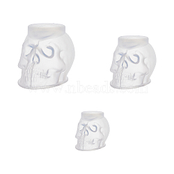 3Pcs 3 Style Halloween Skull Candle Silicone Molds, for Scented Candle Making, White, 5.9~11x3.5~6.8x3.9~7.8cm, Inner Diameter: 4.6~9.1x2.7~6.5x3.6~7.7cm, 1pc/style(CAND-FH0001-04)