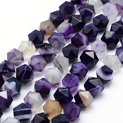 Natural Striped Agate/Banded Agate Beads Strands, Star Cut Round Beads, Dyed & Heated, Faceted, Purple, 10~10.5mm, Hole: 1mm, about 37~40pcs/strand, 15.5~15.7 inch(39.5~40cm)(G-F523-03B-10mm)