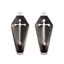 Spray Painted Alloy Pendants, Long-Lasting Plated, Lead Free & Cadmium Free, Coffin with Cross, Black, 26x11.5x2.5mm, Hole: 1.2mm(PALLOY-K003-12B)