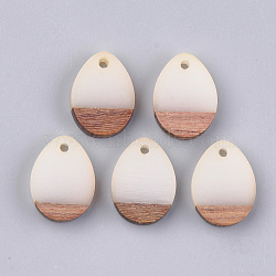 Resin & Walnut Wood Pendants, teardrop, WhiteSmoke, 17.5x13x4mm, Hole: 1.8mm(RESI-S358-15E)