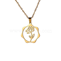 Stainless Steel Pendant Necklace, Golden, Flower, 16.14~19.69 inch(41~50cm) (PW-WG26640-08)