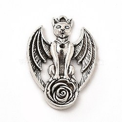 Tibetan Style Alloy Pendant Rhinestone Settings, Cat with Wing, Antique Silver, Fit for 1.5mm Rhinestone, 26.5x19x3mm, Hole: 0.7mm(X-FIND-G046-04AS)