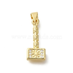 Rack Plating Brass Micro Pave Cubic Zirconia Pendants, Long-Lasting Plated, Lead Free & Cadmium Free, Tool Charms, Real 18K Gold Plated, Ax, 21x9x4mm, Hole: 4x3.5mm(KK-Z086-66G-04)