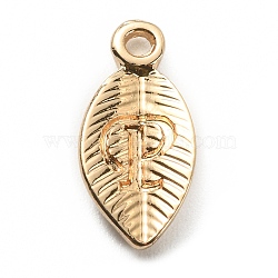 Alloy Pendants, Leaf with Letter Charm, Light Gold, Letter.P, 15.5x7.5x2.5mm, Hole: 1.5mm(FIND-TAC0011-69P-KCG)