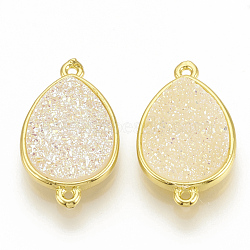 Druzy Resin Links connectors, with Golden Tone Brass Findings, teardrop, Creamy White, 22~23x13.5x4~5mm, Hole: 1mm(RESI-T019-06N)