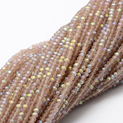 Half AB Color Plated Faceted Rondelle Glass Bead Strands, Frosted, BurlyWood, 2.8~3x2mm, Hole: 0.8mm, about 200pcs/strand, 15.1 inch(X-EGLA-L007-F01-2mm)