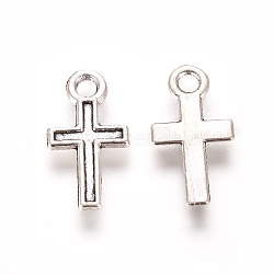 Alloy Pendants, Cross, Antique Silver, 15.5x8.5x1mm, Hole: 1.5mm(PALLOY-WH0065-79AS)