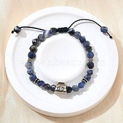 Brass Beaded Bracelets, with Cubic Zirconia and Natural Sodalite, Cadmium Free & Lead Free, Rack Plating, Platinum, Inner Diameter: 2~3-1/4 inch(5.2~8.3cm)(BJEW-Z094-03A)