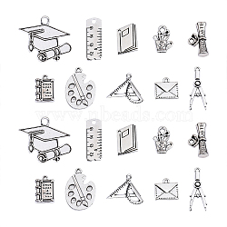 100pcs 10 Style Tibetan Style Alloy Pendants for Teachers' Day, Cadmium Free & Nickel Free & Lead Free, Palette & Measuring Apparatus & Ruler & Book & Graduation Cap, Antique Silver, 13~29x9.5~35x1~6.5mm, Hole: 1.2~3.5mm, 10pcs/style(TIBEP-CJ0001-28)