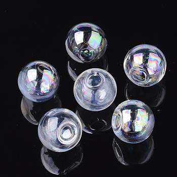 Round Handmade One Hole Blown Glass Globe Ball Bottles, for Glass Vial Pendants Making, Clear AB, 14x13mm, Hole: 3.5~4mm