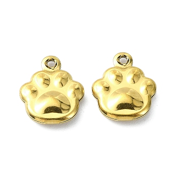 Ion Plating(IP) 304 Stainless Steel Charms, Paw Print Charms, Real 18K Gold Plated, 12x10x3mm, Hole: 1mm