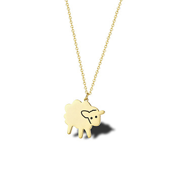 Cute Cartoon Animal Stainless Steel Pendant Necklaces, with Cable Chains for Unisex, Sheep