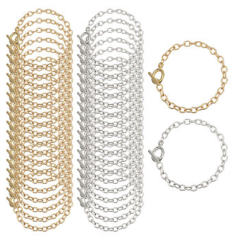 40Pcs 2 Colors Alloy Cable Chain Bracelets Set with Toggle Clasps, Platinum & Light Gold, 8-1/4 inch(20.8cm), 20Pcs/color