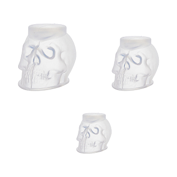3Pcs 3 Style Halloween Skull Candle Silicone Molds, for Scented Candle Making, White, 5.9~11x3.5~6.8x3.9~7.8cm, Inner Diameter: 4.6~9.1x2.7~6.5x3.6~7.7cm, 1pc/style