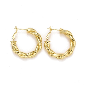 Rack Plating Brass Hoop Earrings, Long-Lasting Plated, Lead Free & Cadmium Free, Twist Ring, Real 18K Gold Plated, 30~31x5.5mm, Pin: 0.7mm