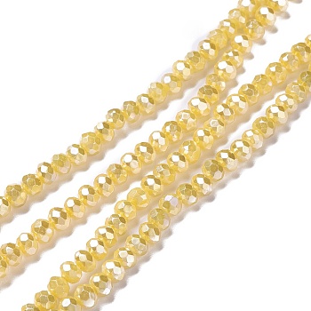 Opaque Glass Beads Strands, Faceted, Rondelle, Gold, 4x3mm, Hole: 0.6mm, about 221pcs/strand, 31.89''(81cm)
