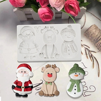 DIY Christmas Snowman & Santa Claus & Deer Fondant Food Grade Statue Silicone Molds, for Chocolate Candy UV Resin Craft Making, White, 116x203x14mm