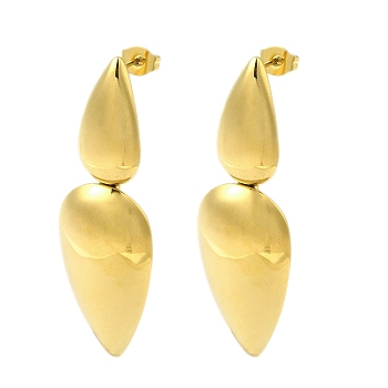 304 Stainless Steel Dangle Stud Earrings for Women, Teardrop, Real 18K Gold Plated, 52x16mm