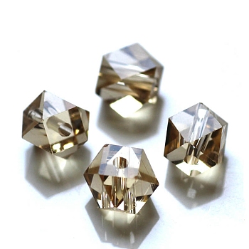 Imitation Austrian Crystal Beads, Grade AAA, Faceted, Cornerless Cube Beads, Gold, 4x4x4mm, Hole: 0.7~0.9mm