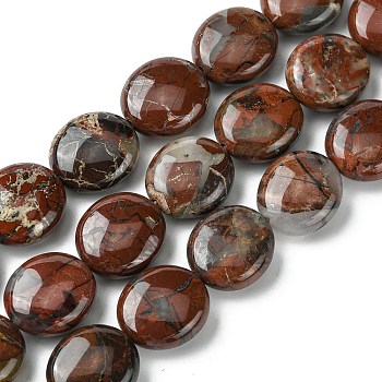 Natural Brecciated Jasper Beads Strands, Flat Oval, 15~16x13.5~14x6~7mm, Hole: 1mm, about 26pcs/strand, 15.79''(40.1cm)