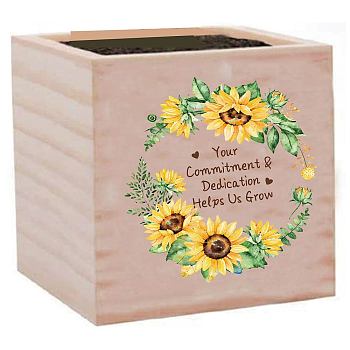 Willow Wood Planters, Flower Pots, for Garden Supplies, Square with Word Your Commitmnt & Delication Helps Us Grow, Flower, 75x75x75mm