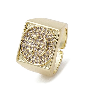 Brass Adjustable Rings, with Micro Pave Cubic Zirconia, Smiling Face, Inner Diameter: 17.8mm