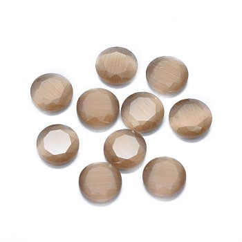 Cat Eye Cabochons, Faceted, Flat Round, Tan, 9.5x2.5~3.5mm