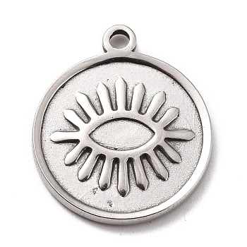 304 Stainless Steel Pendants Cabochons for Enamel, Flat Round with Eye, Stainless Steel Color, 21x18x2mm, Hole: 1.8mm