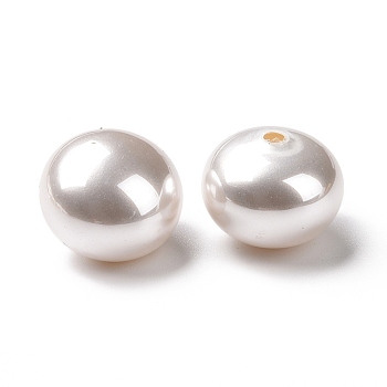 ABS Plastic Beads, Imitation Shell & Pearl, Half Drilled, Abacus, White, 14x10.5mm, Hole: 1.2mm