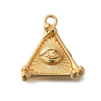 PVD Vacuum Plating 201 Stainless Steel Pendants, Triangle with Eye Charm, Real 18K Gold Plated, 17.5x16x3mm, Hole: 1.8mm