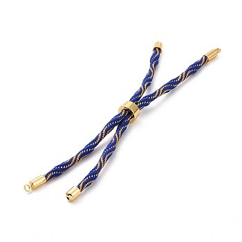 Nylon Cord Silder Bracelets, for Connector Charm Bracelet Making, with Rack Plating Golden Brass Findings, Long-Lasting Plated, Cadmium Free & Lead Free, Dark Blue, 8-5/8~9 inch(22~22.8cm), 0.3cm, Hole: 2.6mm