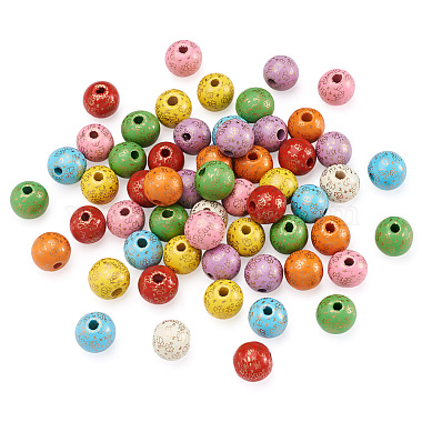 Fashewelry 80Pcs 8 Colors Printed  Natural Wood Beads(WOOD-FW0001-10)-2