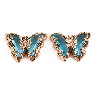 Light Gold Sky Blue Butterfly Brass+Glass Pendants