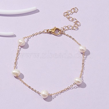 Natural Pearl Beaded Chain Bracelet(BJEW-JB09447)-4