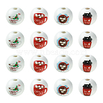 80Pcs 4 Styles Coffee Printed Wooden European Beads, Large Hole Round Beads, Mixed Color, 15.5x14.5mm, Hole: 4mm(WOOD-CJ0001-82)
