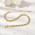 Brass Link Chain Bracelest for Women, Rack Plating, Long-Lasting Plated, Lead Free & Cadmium Free, Real 18K Gold Plated, 7.48 inch(19cm)(BJEW-K298-06G)