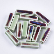 Handmade Porcelain Beads, Fancy Antique Glazed Porcelain, Cuboid, Medium Aquamarine, 25~29x7~10x7~10mm, Hole: 2.5~3mm(X-PORC-S498-28A)