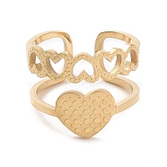 Titanium Steel Heart Open Cuff Rings for Women, Golden, Inner Diameter: 18mm(KK-A181-VF531)