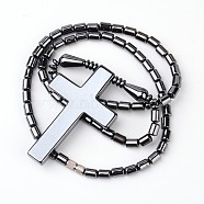 Non-Magnetic Synthetic Hematite Pendant Necklace, Cross, 24 inch(61cm), 50x32mm(NJEW-E086-06)
