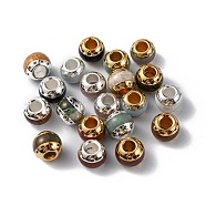 Brass European Beads, with Gemstone, Large Hole Beads, Rondelle, Platinum & Golden, 12x9.5mm, Hole: 5mm(G-F743-07)