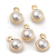 ABS Plastic Imitation Pearl Charms, with Golden Tone Brass Finding, Teardrop Charm, Beige, 10x7x4mm, Hole: 1.5mm(FIND-C039-02B)