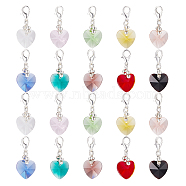 Heart Glass Pendants with Silver Color Plated Brass Lobster Claw Clasps, Mixed Color, 31mm, 50pcs/box(HJEW-SC0001-26)