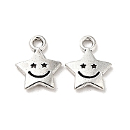 Tibetan Style Alloy Charms, Star with Smiling Face, Antique Silver, 11x8.5x1.5mm, Hole: 1.6mm(FIND-C010-01AS)