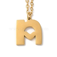 304 Stainless Steel Pendant Necklaces, Letter, Letter N, 15.75 inch(40cm), Pendant: 14.5x13x1.5mm(NJEW-H036-02G-N)