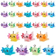 28Pcs 7 Colors Opaque Resin Pendants, Dragon Charm, with Stainless Steel Color Plated 304 Stainless Steel Loops, Mixed Color, 18.5x23x25mm, Hole: 1.8mm, 4pcs/color(RESI-SZ0002-05)
