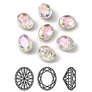K9 Glass Rhinestone Cabochons, Pointed Back & Back Plated, Faceted, Oval, Colorful, 6x8x5mm(RGLA-A025-06B-001PH)
