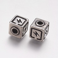 304 Stainless Steel Beads, Cube, Antique Silver, 8x9x9mm, Hole: 3mm(STAS-F195-028AS-B)